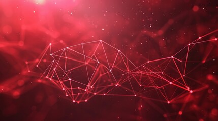 Wall Mural - Abstract red polygon tech network with connect technology background. Abstract dots and lines texture background. 3d rendering