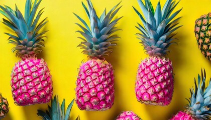 Canvas Print - pink painted pineapples on a vivid yellow background