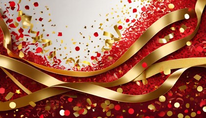 Wall Mural - red and gold confetti and ribbon background