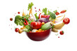 flying vegetables with a bowl isolated on transparent background 