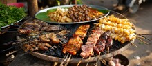 Grilled Meat And Fish From Cambodia's Tonle Sap Lake In Siem Reap.