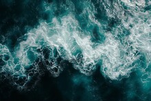 Spectacular Aerial Top View Background Photo Of Ocean Sea Water White Wave Splashing In The Deep Sea. Drone Photo Backdrop Of Sea Wave In Bird Eye Waves