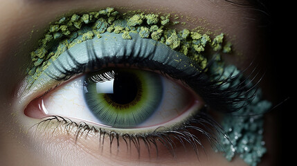 Wall Mural - green eye makeup with flower