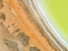 Aerial View Of The Shore Of Lake Baandee, A Salt Lake Around Merredin In Western Australia