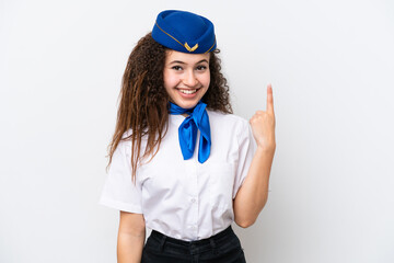 Wall Mural - Airplane stewardess Arab woman isolated on white background pointing with the index finger a great idea