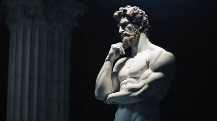  Muscular statue of a Greek philosopher in a museum
