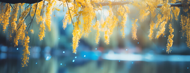 Wall Mural - the blossoming branches of a yellow willow tree ai generative