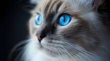 Close Up Of A Cat, Stunning Ragdoll Cat With Striking Blue Eyes, Highlighting Its Beautiful And Captivating Gaze