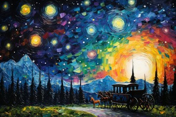 whimsical starry night carriages, traversing the cosmos and granting wishes to dreamers - generative