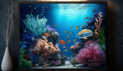 Wall Mural - A captivating ocean view, showcasing hidden depths, a plethora of marine life, and vibrant colors, V4 style, presenting the marine natural world realistically - Generative AI
