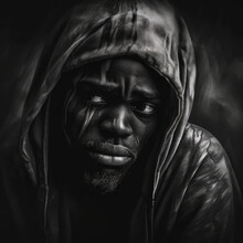 Blac And White Depiction Of Depression, Young Male