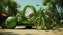 A Green Tricycle Racing In A Playground.