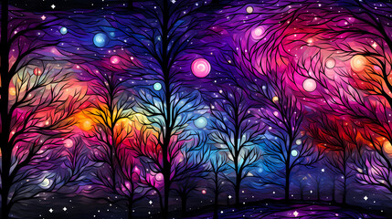 Landscape trees and Plant background for fashion, tapestries, prints. Modern floral design perfect for fashion and flowers decoration in glitch psychedelic style