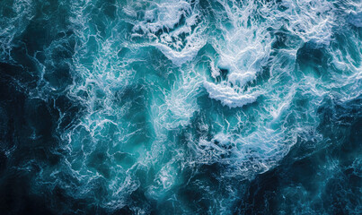 aerial view to ocean waves. blue water background