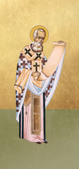 Traditional orthodox icon of Gregory of Nazianzus. Christian antique illustration on golden background in Byzantine style