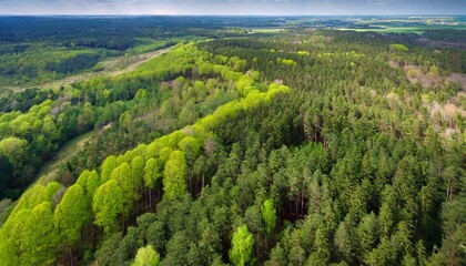 Sticker - aerial view over forest at spring