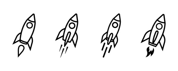 Wall Mural - set of line rocket vector icons. launch spaceship or spacecraft. rocket fast flying for space. vecto