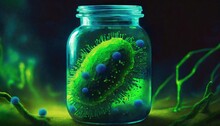 Green Virus In Glass Bottle 