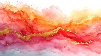 Leinwandbilder - Peach, light pink with gold stripes watercolor, ink, abstract backround texture. Copy space for banner, poster, backdrop for text, textures design art work or skin product. High resolu : Generative AI