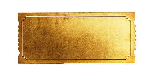 blank golden ticket, top view, isolated, png