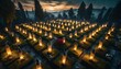 night cemetery with burning candles suitable as background or cover