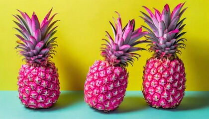 Wall Mural - pink painted pineapples on a vivid yellow background