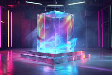 Poster - Square holographic fabric podium product presentation
