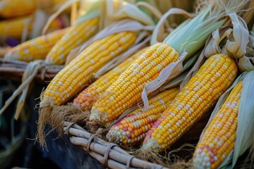 Fresh corn on cobs in the basket