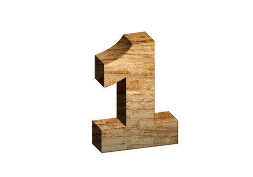 3d Wood Numbers, Alphabet number One made of wood material, high-resolution image of 3d font, ready to use for graphic design purposes