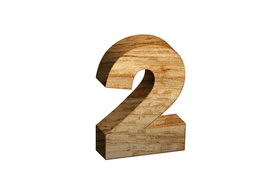 3d Wood Numbers, Alphabet Number Two made of wood material, high-resolution image of 3d font, ready to use for graphic design purposes