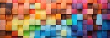 Colorful Wooden Blocks Stack Texture Aligned Background. AI Generated Image