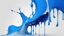 Liquid Gray And Blue Splash Color Drip On White Abstract Background