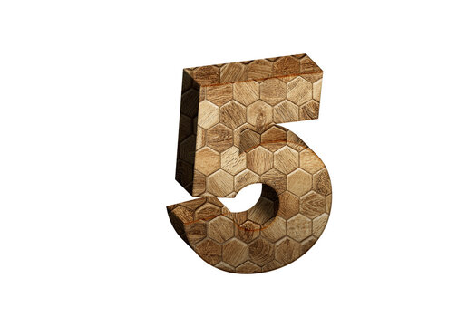 3d Wood Numbers, Alphabet Number Five made of wood material, high-resolution image of 3d font, ready to use for graphic design purposes