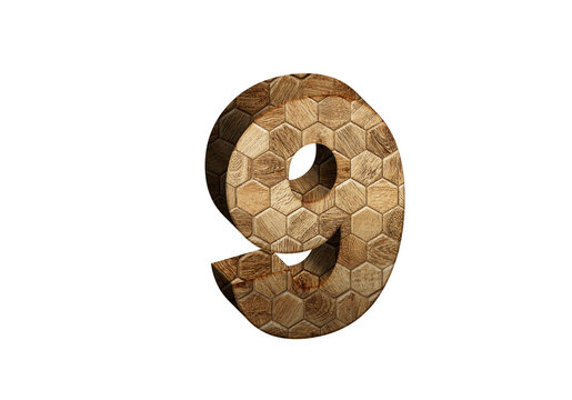 3d Wood Numbers, Alphabet Number Nine made of wood material, high-resolution image of 3d font, ready to use for graphic design purposes