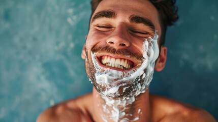 Wall Mural - Happy guy is ready to shave . shaving happy sexy man 