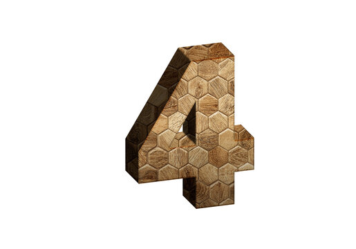 3d Wood Numbers, Alphabet Number Four made of wood material, high-resolution image of 3d font, ready to use for graphic design purposes