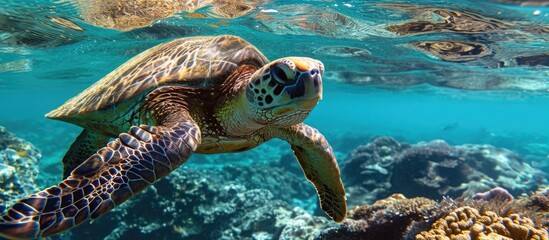 Poster - Pacific green sea turtle.