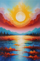 Poster - abstract sunrise textured oil painting background