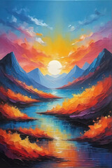 Poster - abstract sunrise textured oil painting background