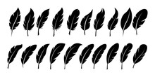 Set Of Bird Feather. Feathers Vector Set In A Flat Style. Pen Icon. Black Quill Feather Silhouette. Plumelet Collection Isolated