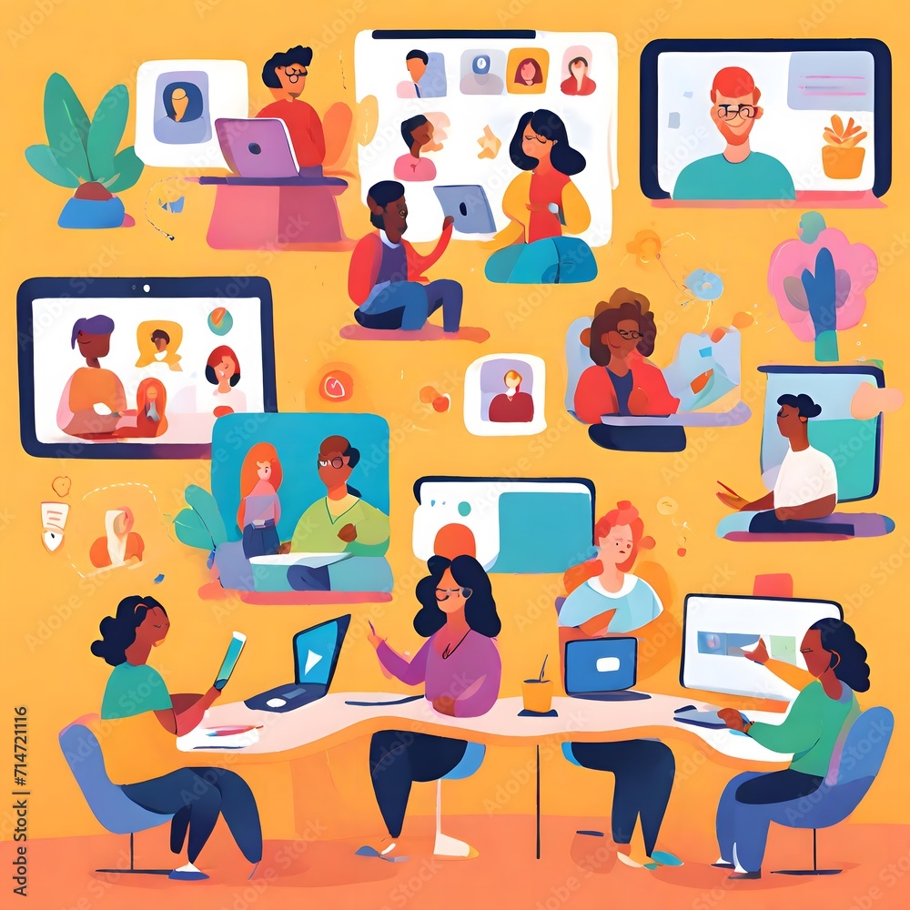 Different Races Meeting Illustration of employees from different races multitasking, taking ...