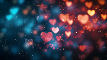 Abstract Dark Gradient Background With Hearts Shape Bokeh.