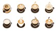 Collection of typical latte coffee art patterns .