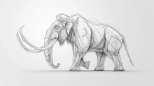 Hand Pencil Sketch Drawing Of Mammoth The Ancient Prehistoric Animal.