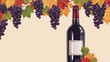 Ripe Harvest Banner: A banner-style logo featuring a wine bottle with ripe grape clusters above and below, creating a banner effect for added visual appeal, bottle of wine, vector