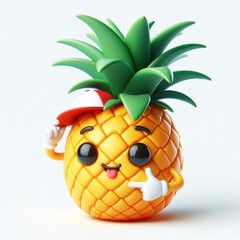 Wall Mural - 3D funny cartoon of a pineapple. Agriculture and healthy food. AI generated