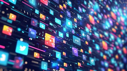 Vibrant App Icons Decorate a Wall, Creating a Striking Display of Colorful Technology