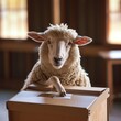 Sheep voting at the ballot box, manipulated by politics and the media.	