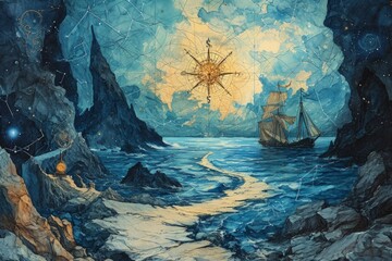 Canvas Print - Mysterious star maps, guiding adventurers to uncharted realms - Generative AI