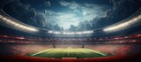 Fototapeta Fototapety sport - American football stadium with green field ready for game. AI generated image